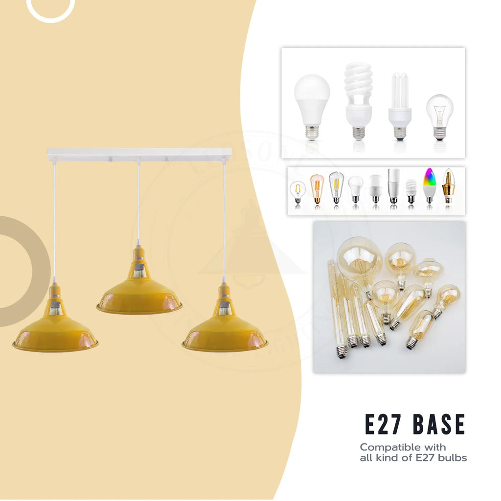 Industrial Vintage 3 Lights Fittings Ceiling Chandelier Metal Light Shade ~4325-4