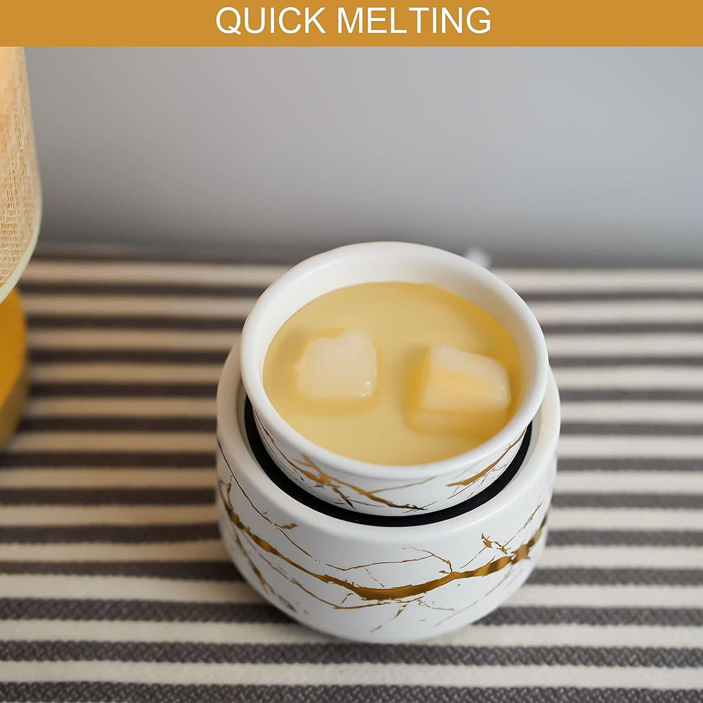 Wax Melt Burner Ceramic 3-in-1 Oil Burner Electric Candle Wax Burner (White Gold)