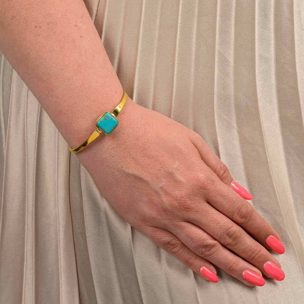 Amani Recycled Brass & Turquoise Stone Bangle
