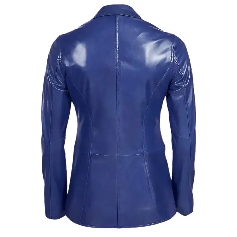 Women's Blue Leather Blazer Jacket